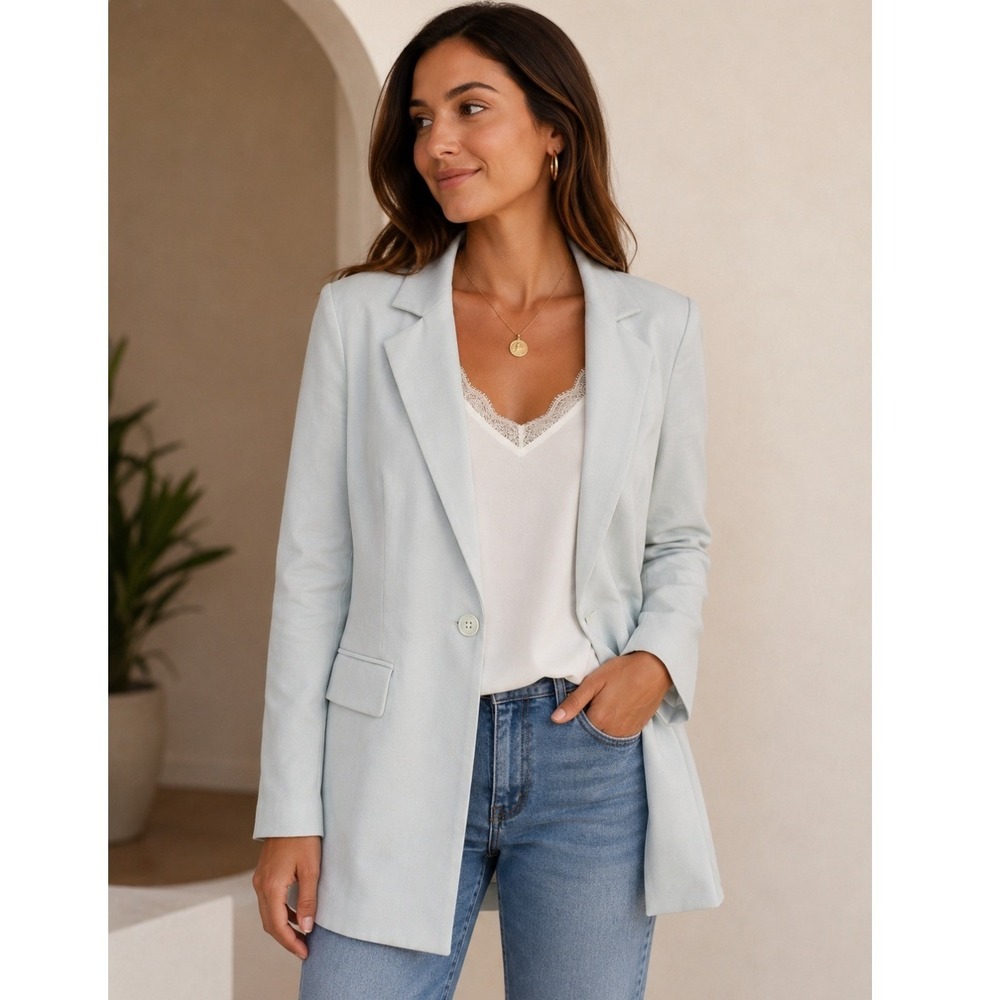 Lane‎ Bryant Mint Green Single Button Blazer Jacket Plus Size 14 Office Preppy